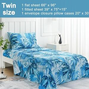 Blue Leaf Pattern Twin Bedding Set 

Teal tropical leaves design 
New
Pretty